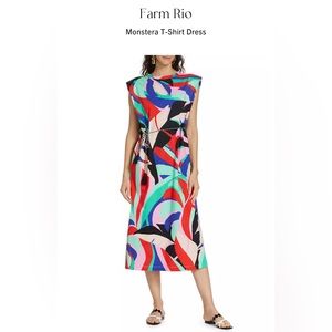Farm Rio Colorful Monstera Organic Cotton T-Shirt Dress